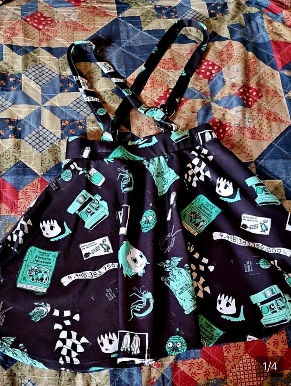 Hot Topic Beetlejuice Black Mint Patterned Skirt With Suspenders XS